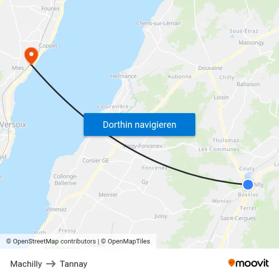 Machilly to Tannay map