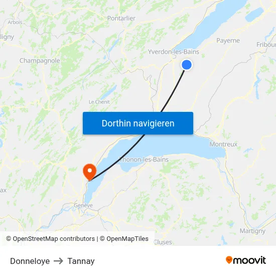 Donneloye to Tannay map