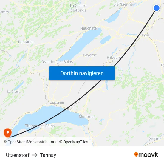 Utzenstorf to Tannay map