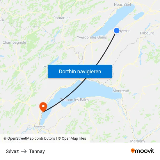 Sévaz to Tannay map