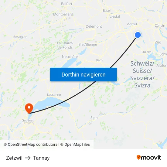 Zetzwil to Tannay map