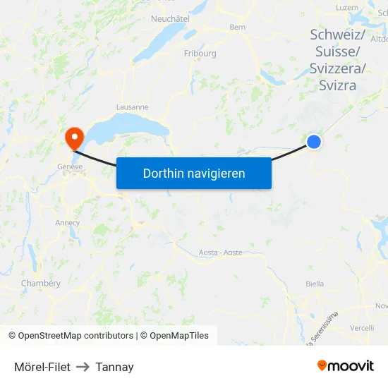 Mörel-Filet to Tannay map
