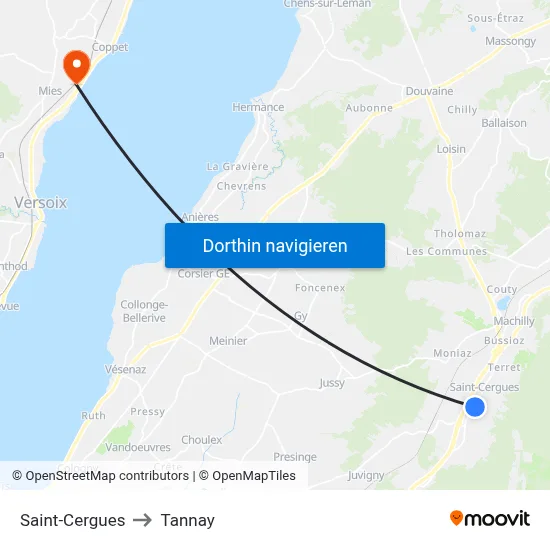 Saint-Cergues to Tannay map