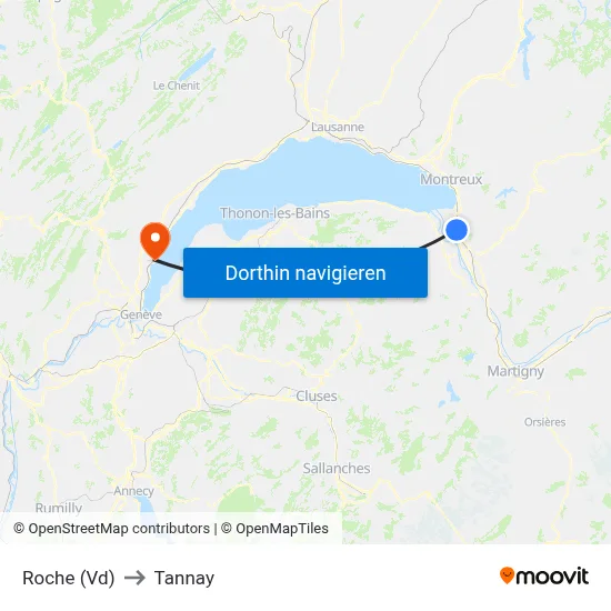 Roche (Vd) to Tannay map