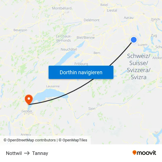 Nottwil to Tannay map