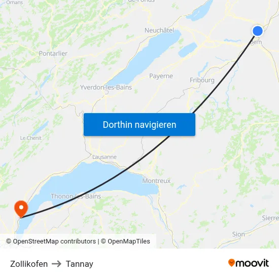 Zollikofen to Tannay map