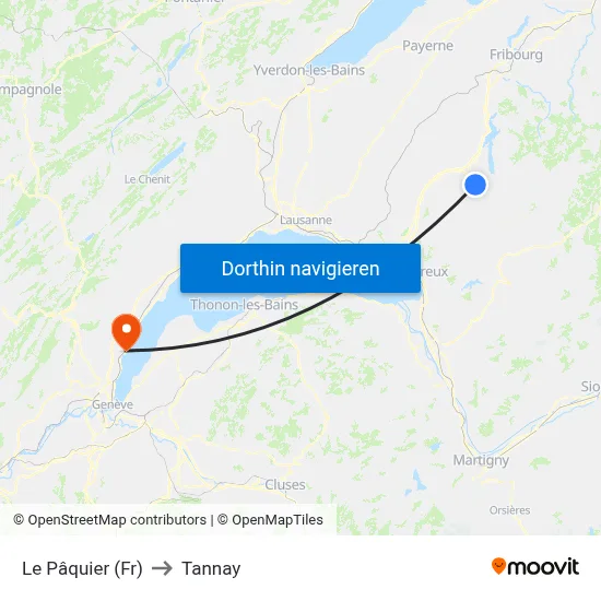 Le Pâquier (Fr) to Tannay map