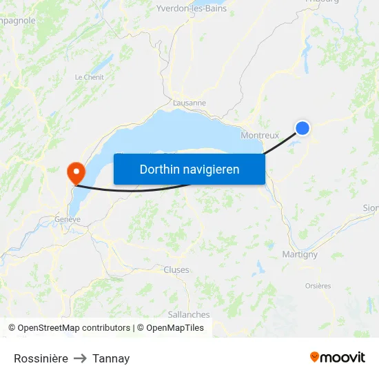 Rossinière to Tannay map