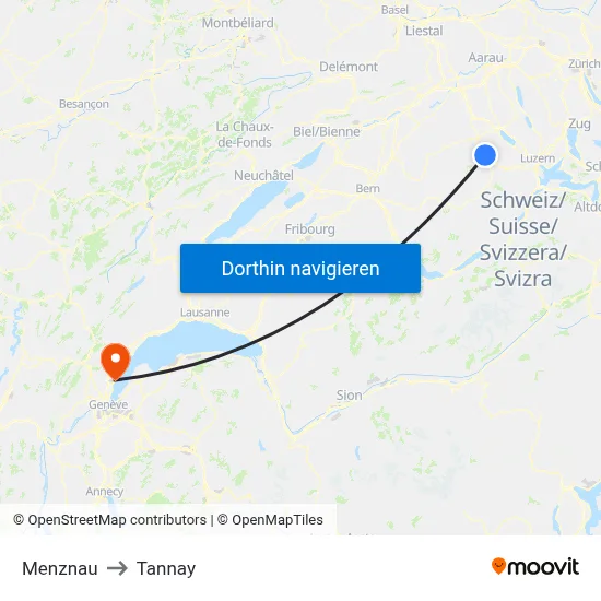 Menznau to Tannay map