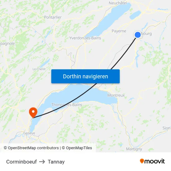 Corminboeuf to Tannay map