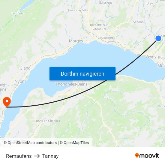 Remaufens to Tannay map