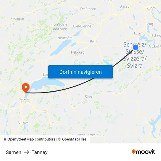 Sarnen to Tannay map