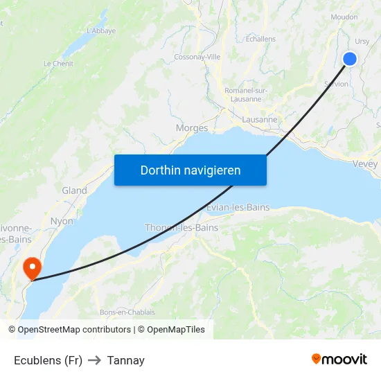 Ecublens (Fr) to Tannay map