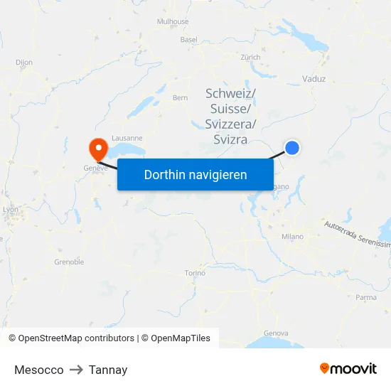 Mesocco to Tannay map