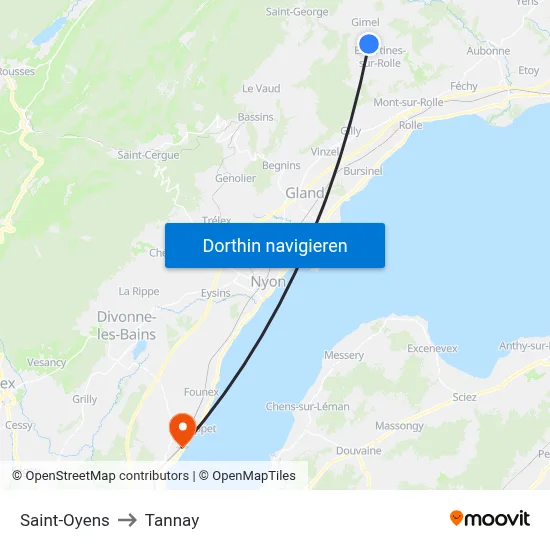 Saint-Oyens to Tannay map