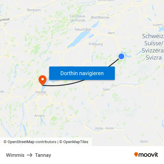 Wimmis to Tannay map