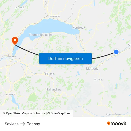 Savièse to Tannay map