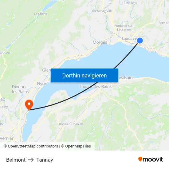 Belmont to Tannay map
