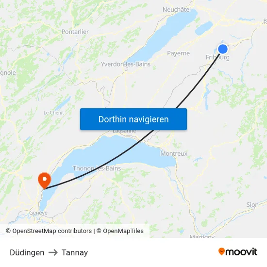 Düdingen to Tannay map
