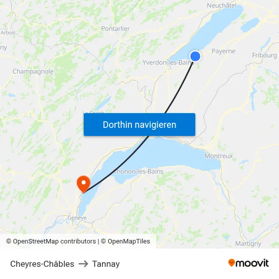 Cheyres-Châbles to Tannay map