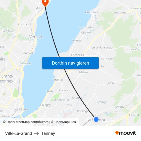 Ville-La-Grand to Tannay map