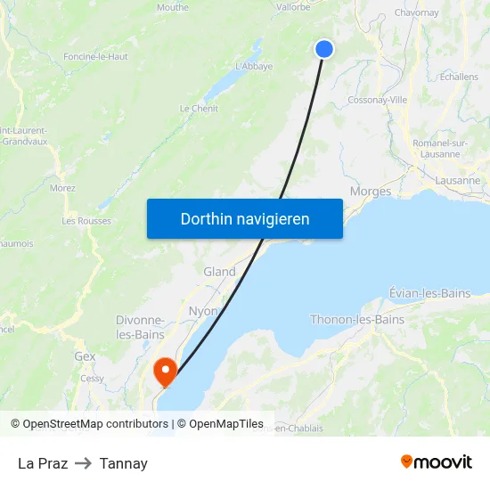 La Praz to Tannay map