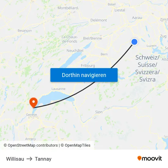 Willisau to Tannay map