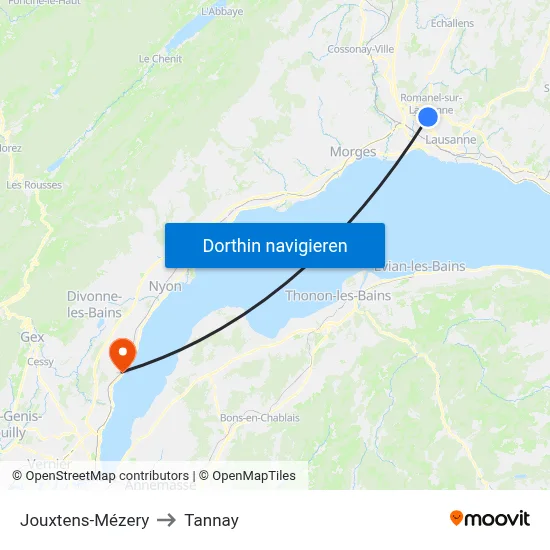 Jouxtens-Mézery to Tannay map