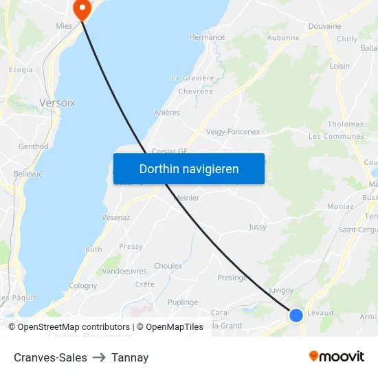 Cranves-Sales to Tannay map