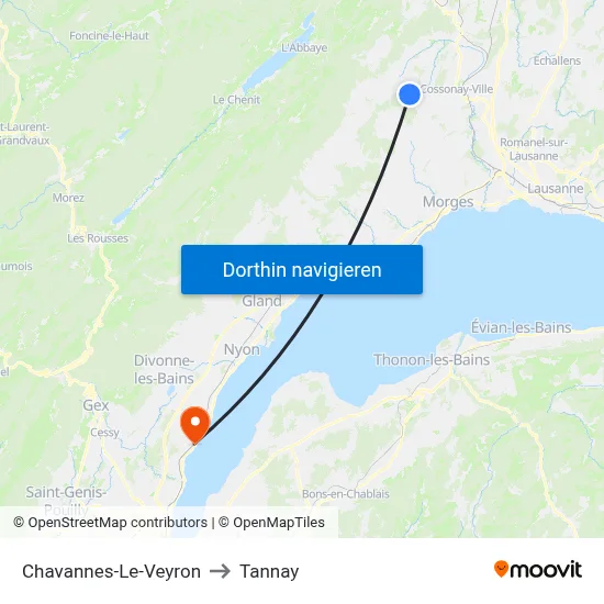 Chavannes-Le-Veyron to Tannay map