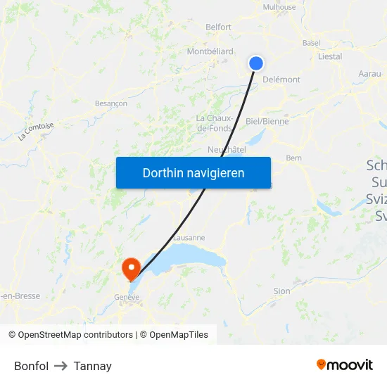 Bonfol to Tannay map