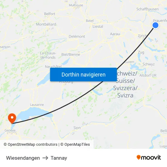 Wiesendangen to Tannay map