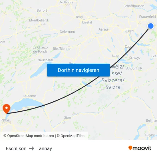 Eschlikon to Tannay map