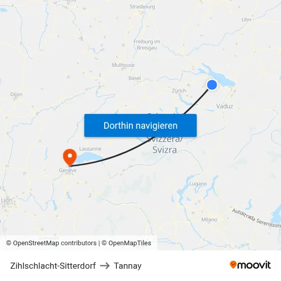 Zihlschlacht-Sitterdorf to Tannay map