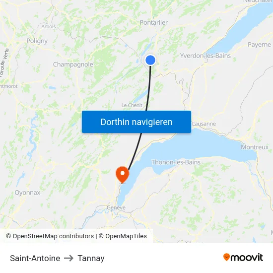 Saint-Antoine to Tannay map