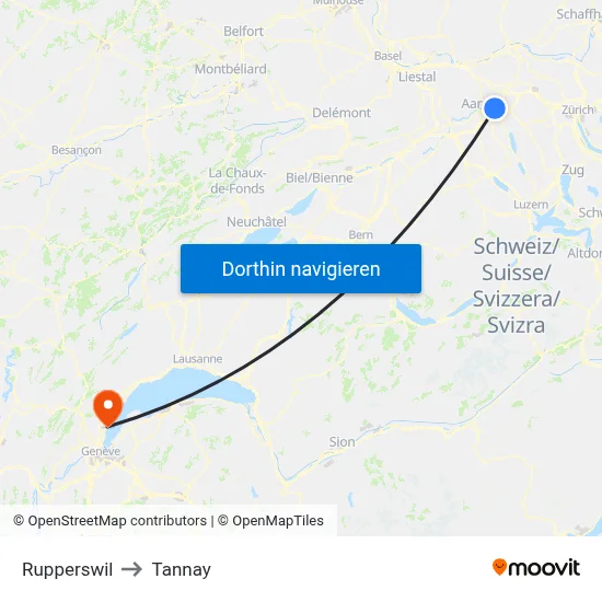 Rupperswil to Tannay map