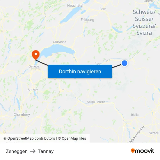 Zeneggen to Tannay map