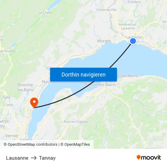 Lausanne to Tannay map