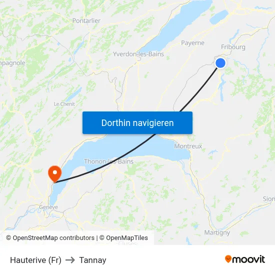 Hauterive (Fr) to Tannay map