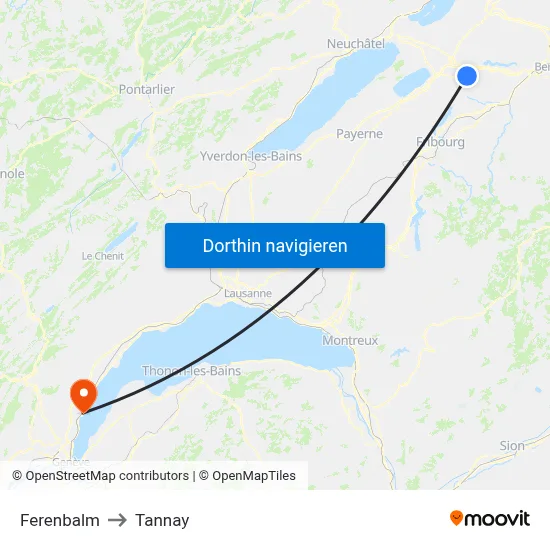 Ferenbalm to Tannay map