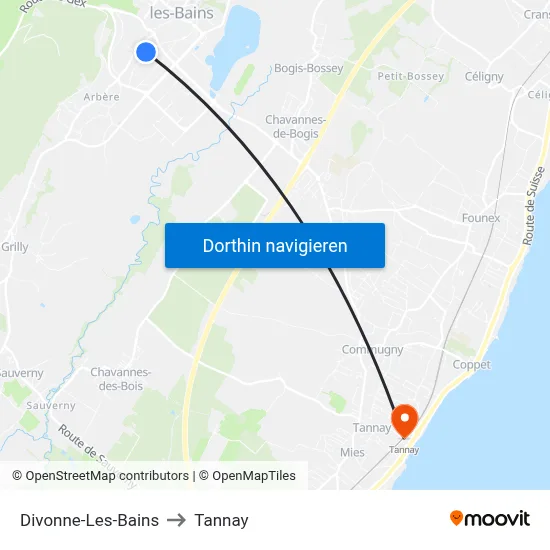 Divonne-Les-Bains to Tannay map