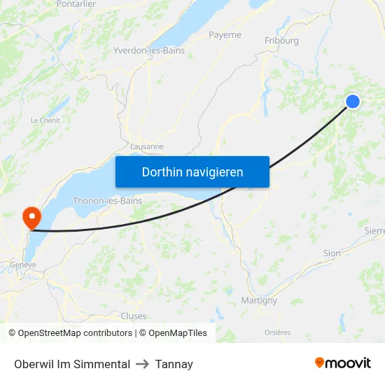 Oberwil Im Simmental to Tannay map