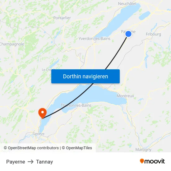 Payerne to Tannay map