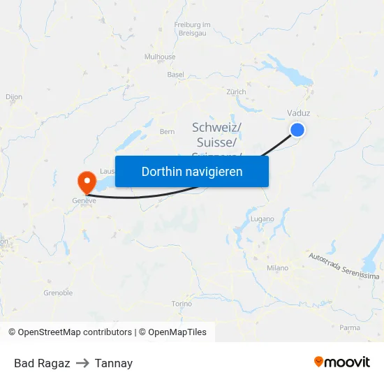 Bad Ragaz to Tannay map
