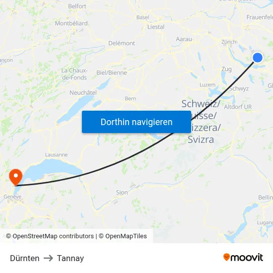 Dürnten to Tannay map
