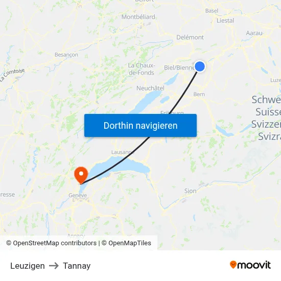 Leuzigen to Tannay map