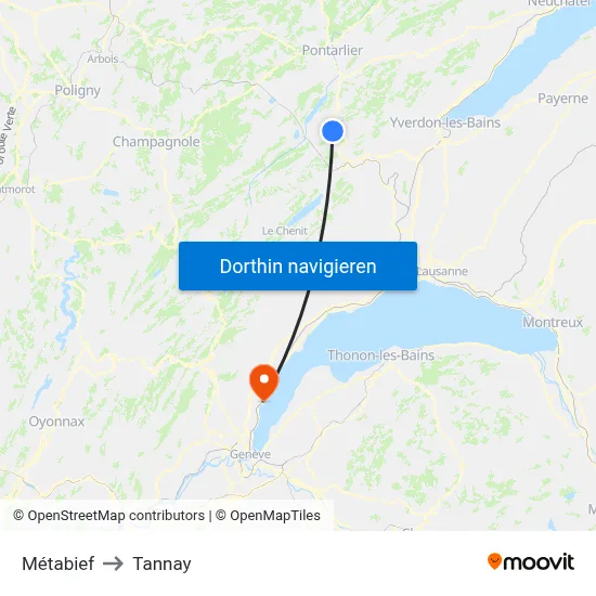 Métabief to Tannay map