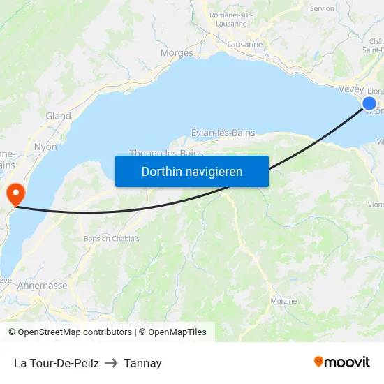 La Tour-De-Peilz to Tannay map