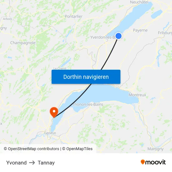 Yvonand to Tannay map