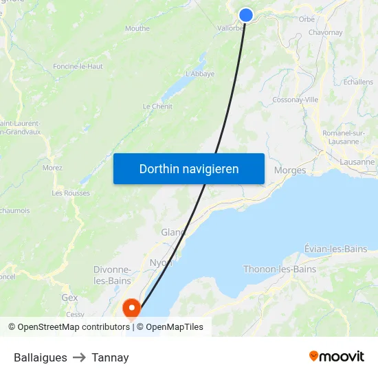 Ballaigues to Tannay map
